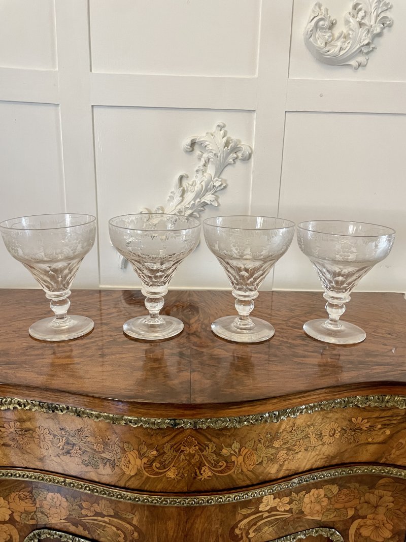Unusual Large Set of 4 Antique Victorian Quality Engraved Glasses - Image 2